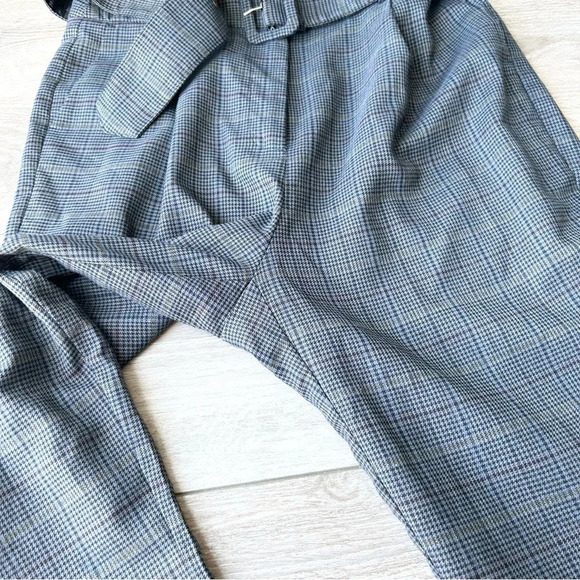 Frank And Oak Checked Pleated High Waist Cuffed Pants With Belt - Picture 9 of 13